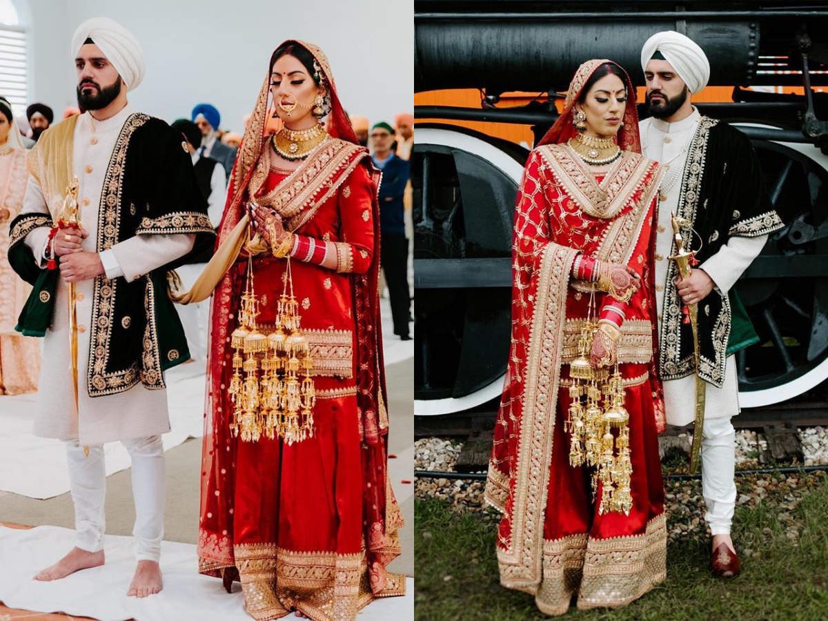 We loved this RED sharara worn by this BEAUTIFUL Sikh bride ...