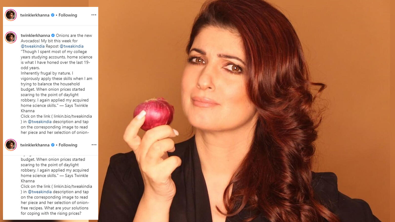 Twinkle Khanna takes a funny jibe at the increasing price of onions, says onions are the new avocados! | Hindi Movie News - Bollywood - Times of India Twinkle Khanna takes a funny jibe at the increasing price of onions, says onions are the new avocados! | Hindi Movie News - Bollywood - Times of India