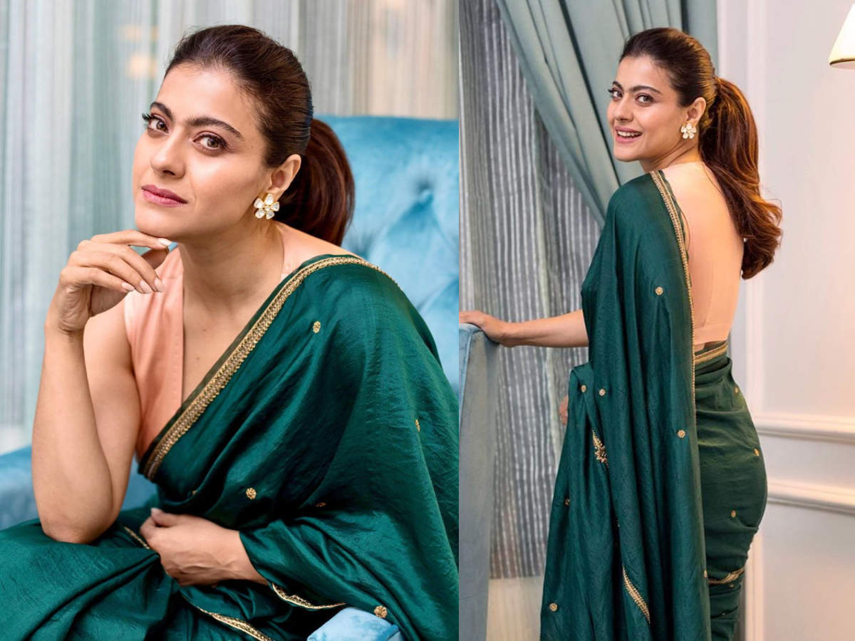 Kajol Wore A Gorgeous Green Sari With A Nude Blouse Times Of India