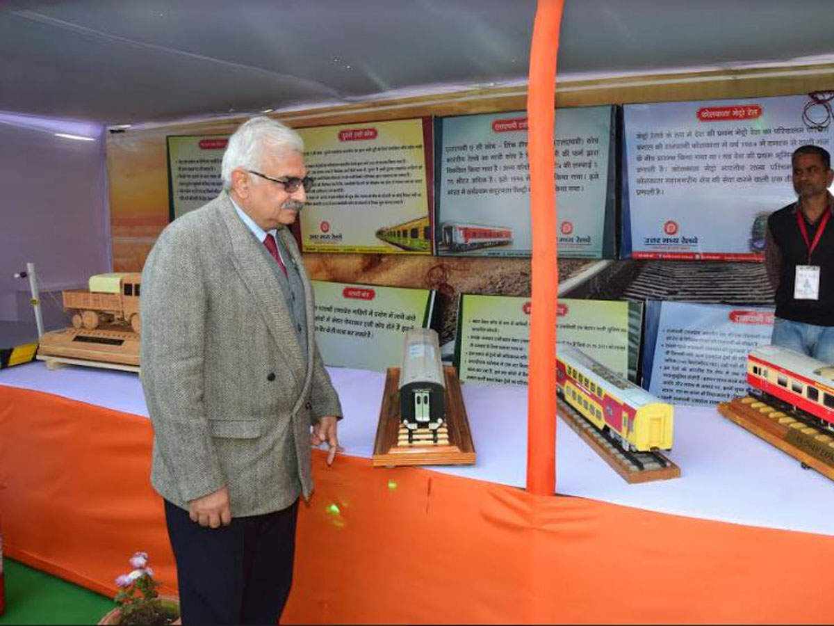 General Manager NCR, Rajiv Choudhary visiting one of the stall at the ongoing railway exhibition at the Magh mela area. 