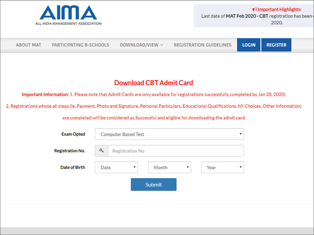 Mat Admit Card 2020 For Cbt Mode Exam Released Mat Aima In