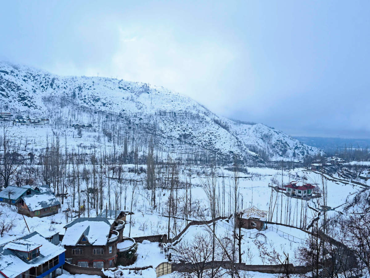 Residential houses covered in snow are pictured after a snowfall in the outskirts of Srinagar  (AFP)