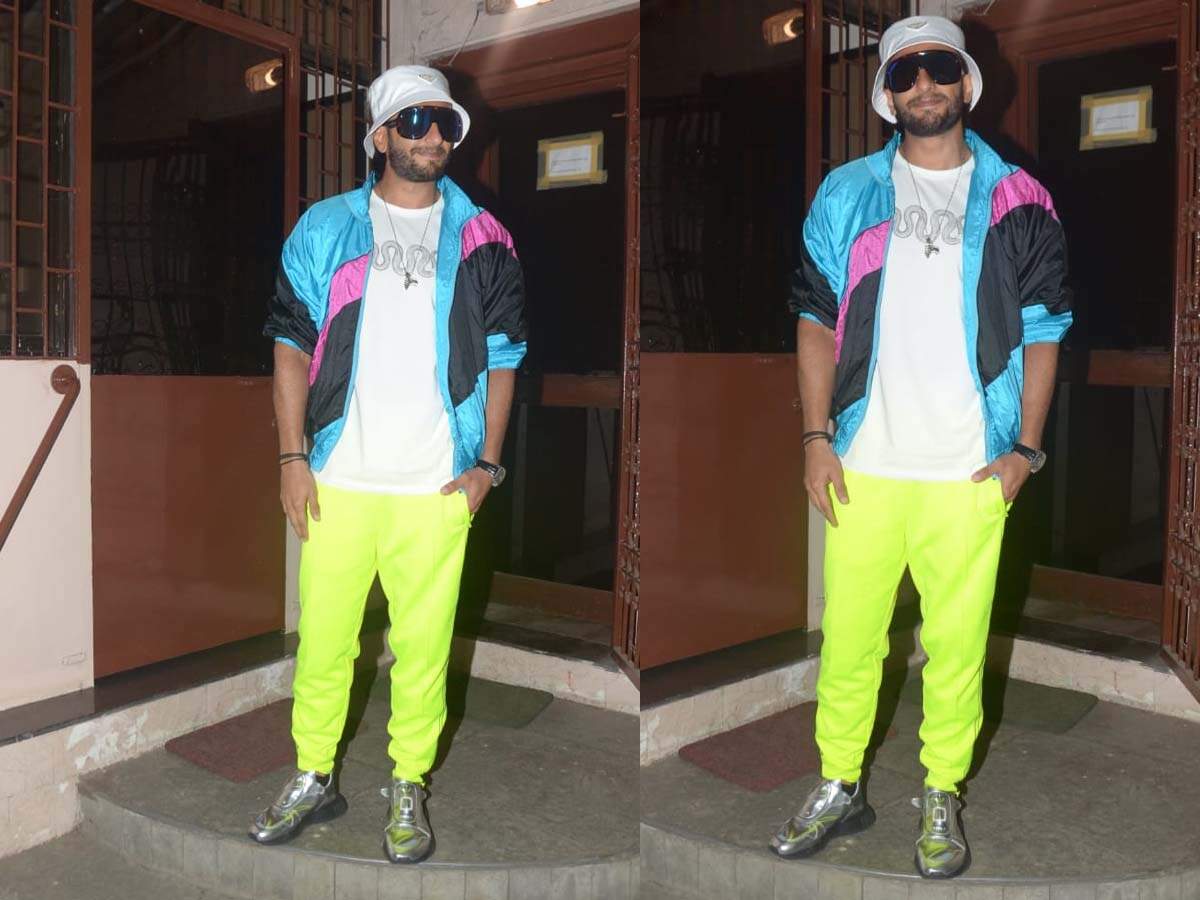 Ranveer Singh opts for vibrant look for his dubbing studio visit; pairs neon pants with white t-shirt and thumbnail