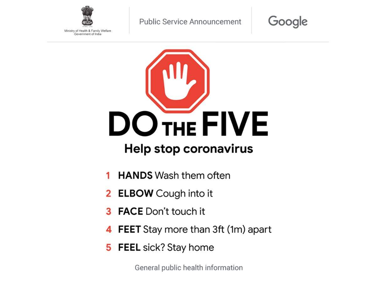 Google Tips for Coronavirus: Google homepage shows 'Do the Five ...