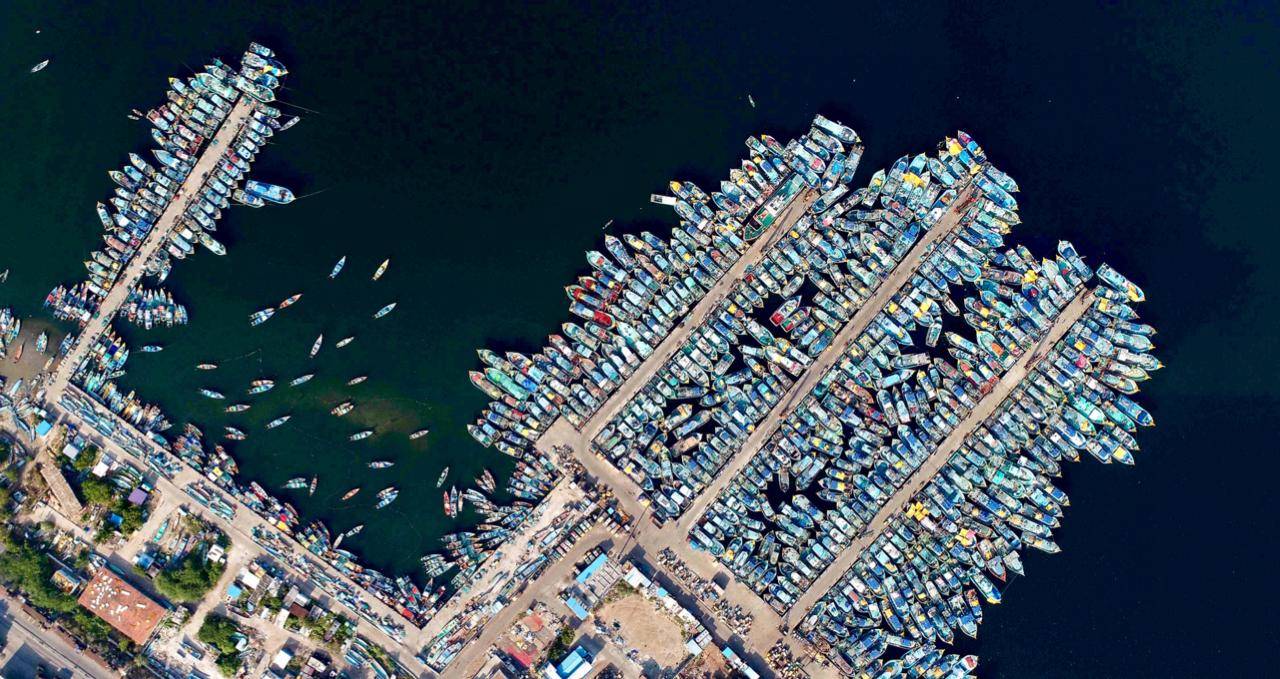 An aerial view of Kasimedu fishing harbour in Chennai. Photo by A Prathap 