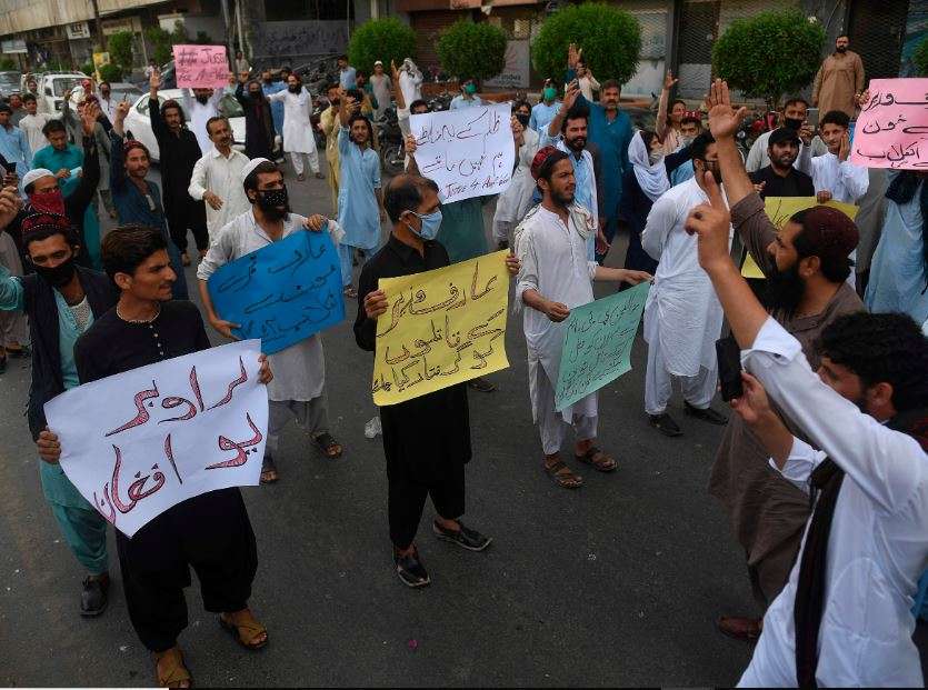 Activists of the Pashtun Protection Movement protest against the killing of a party leader Arif Wazir in Karachi  