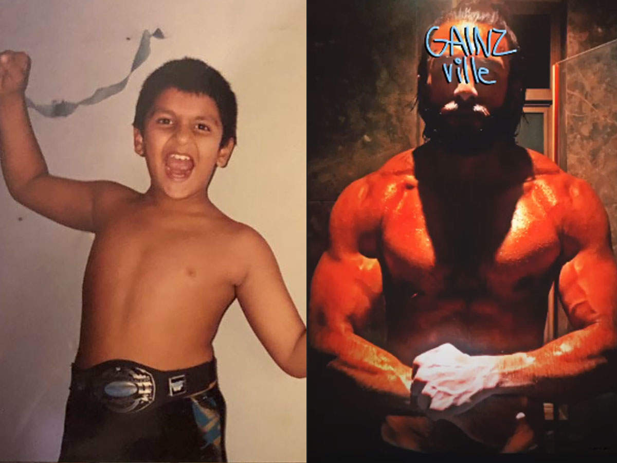 Then and Now: Singh shares photos flexing his muscles, WWF star Hulk Hogan his inspiration all along? Hindi Movie News - Times of India