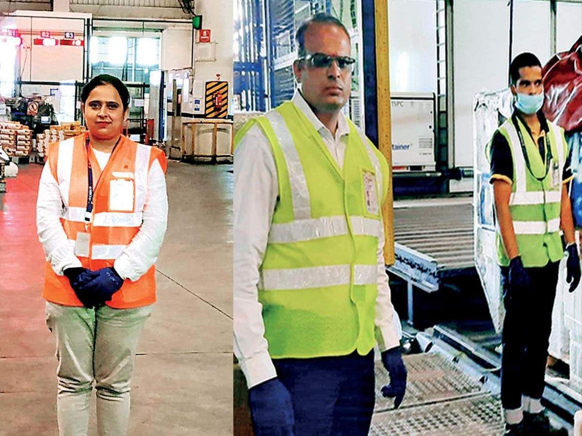 Mala Promod and Ravi Chander are among the cargo staff working tirelessly at RGIA, in Shamshabad on Tuesday