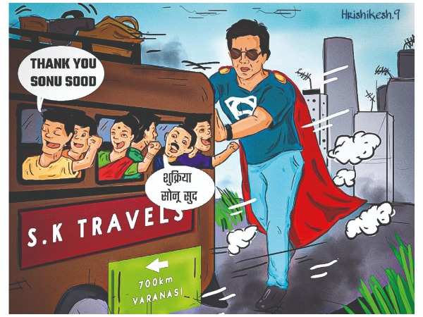 Fan depicts Sonu Sood as a superhero through artwork for helping migrants |  Hindi Movie News - Times of India