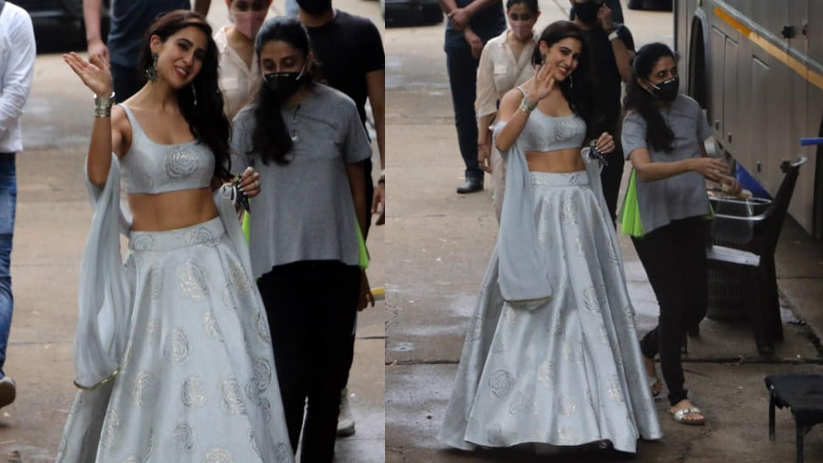 Sara Ali Khan looks like a princess in this silver lehenga as she gets papped on sets! | Hindi Movie News - Bollywood - Times of India
