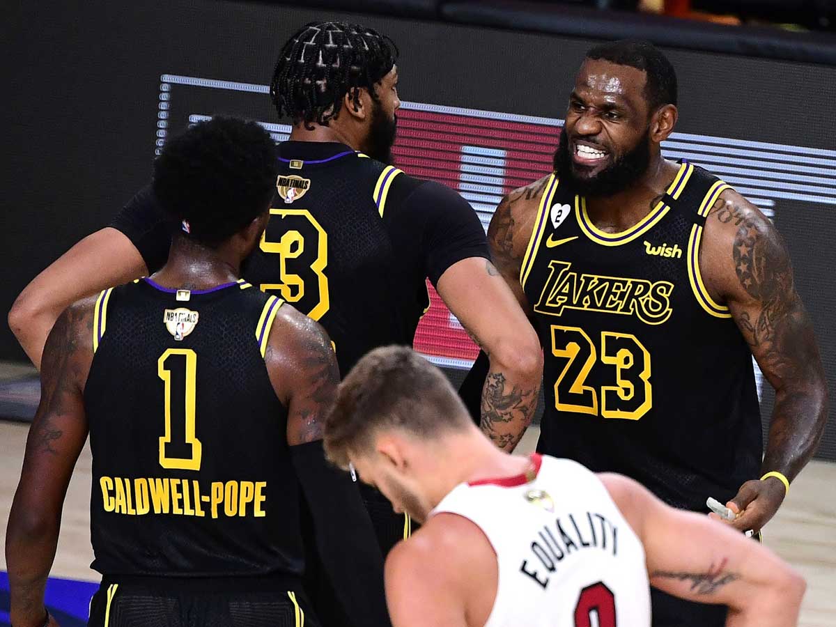 LeBron James, No. 23, of the Los Angeles Lakers reacts during the second half against the Miami Heat in Game Two of the 2020 NBA Finals (AFP Photo)