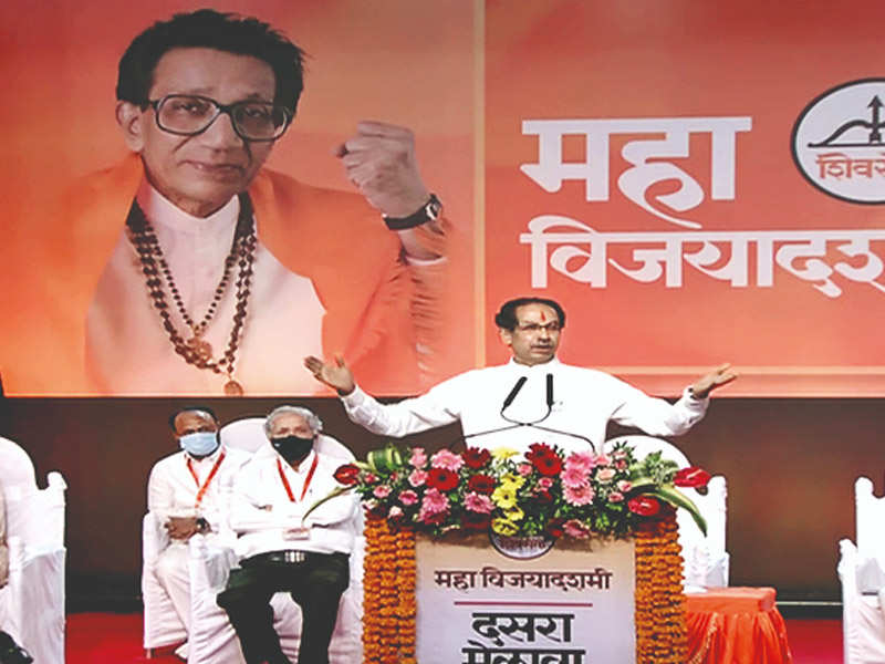 CM Uddhav Thackeray addressing the party's annual Dussehra rally from the Veer Savarkar auditorium in Shivaji Park