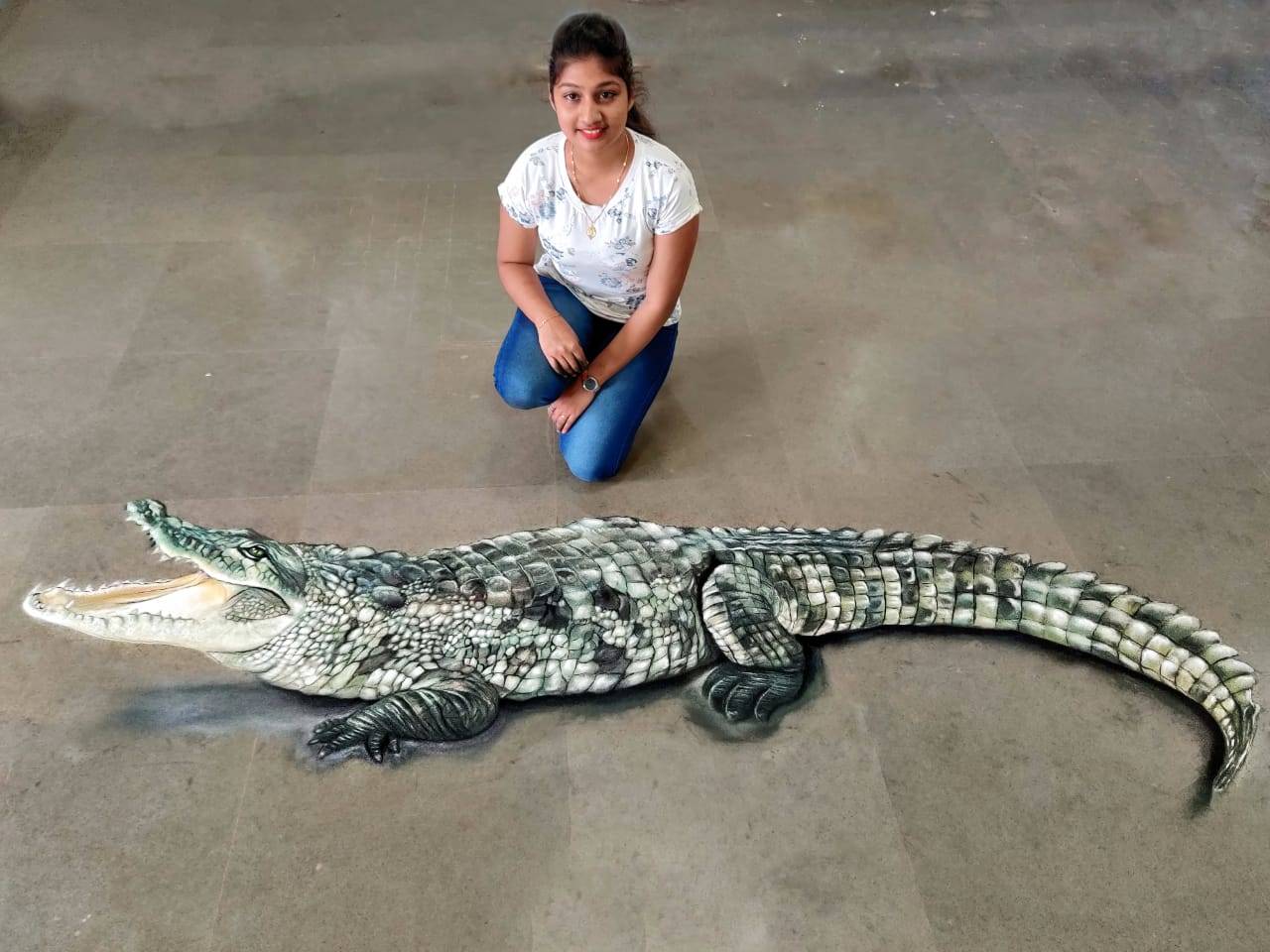 3D rangoli of life sized crocodile takes internet by storm ...