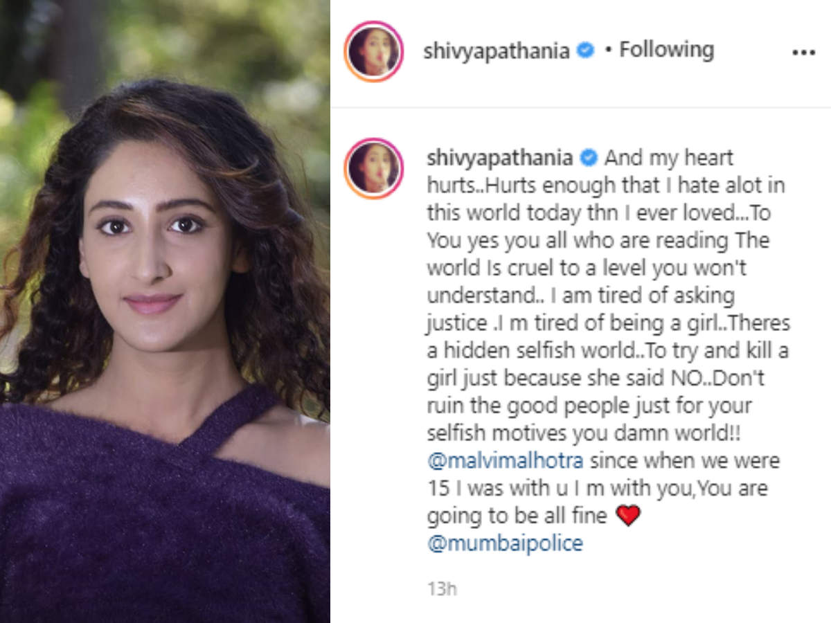 TV actress Manvi Malhotra stabbed by stalker thrice in stomach, her friend Shivya  Pathania says 'The world is cruel, I'm tired of being a girl' - Times of  India