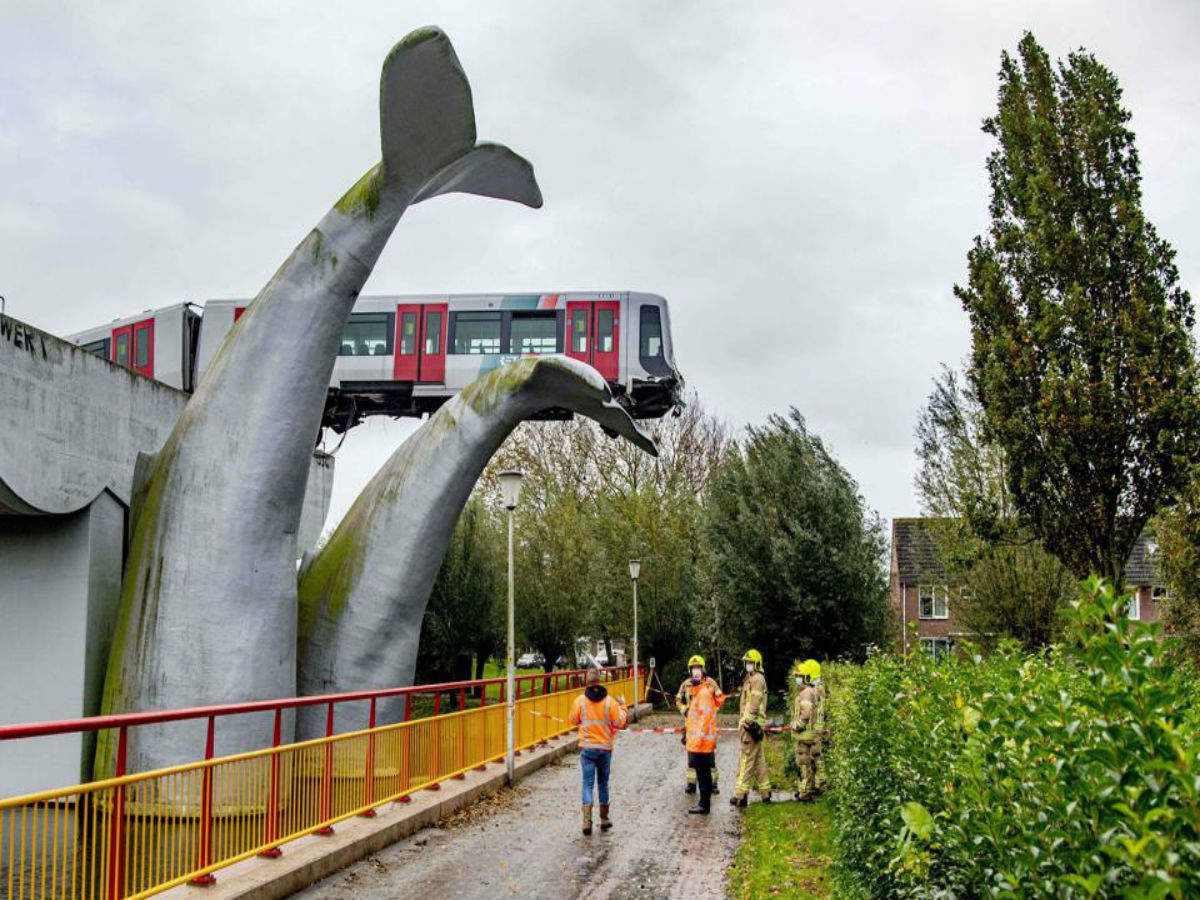 What a catch! This sculpture in the Netherlands saved a train mishap