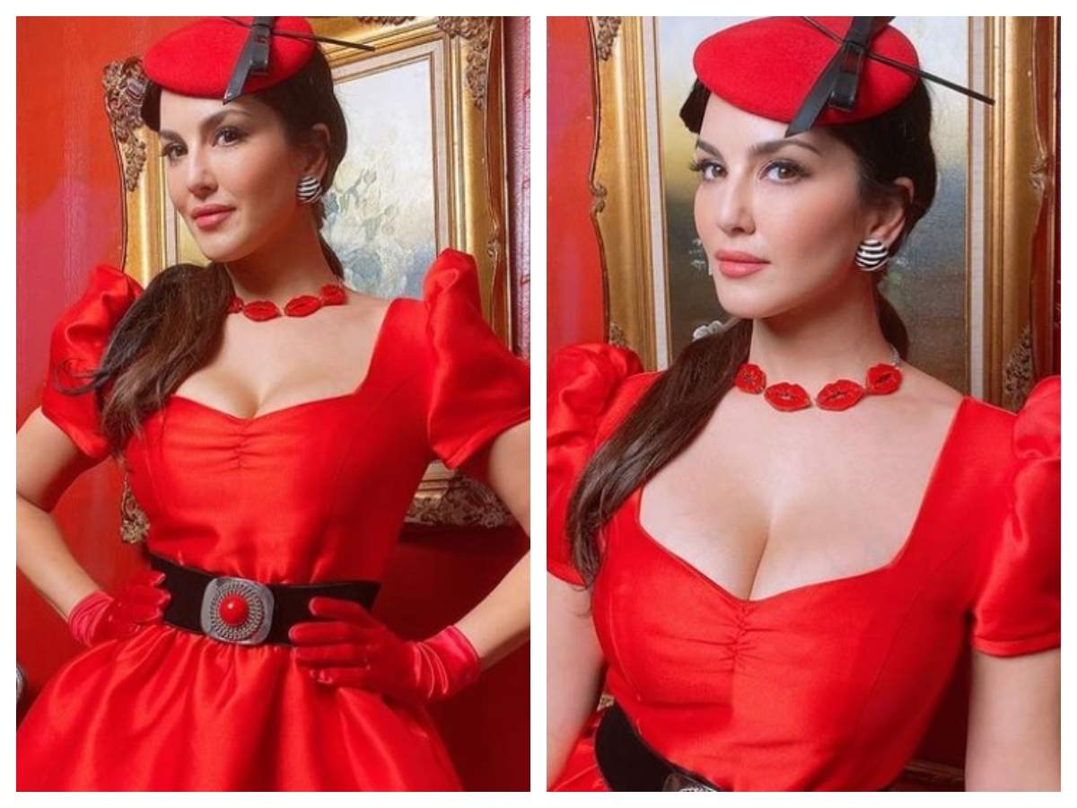 Photos Sunny Leone looks ravishing as she gets dolled up in red stunning attire Hindi Movie News