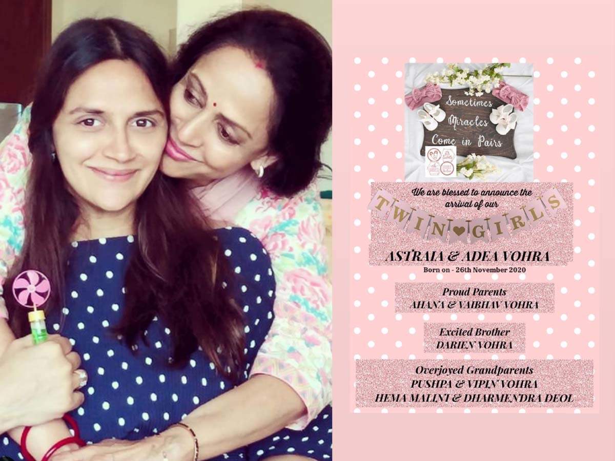 Hema Malini Becomes Grandmother Again As Daughter Ahana Deol Gives Birth To Twin Girls Hindi Movie News Times Of India