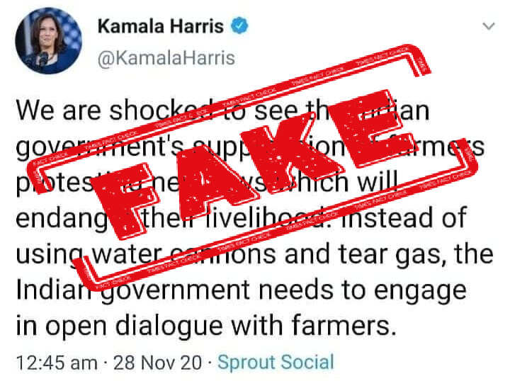 Fake Alert Kamala Harris Hasn T Attacked Indian Government On Farmers Stir Fake Tweet Viral Times Of India
