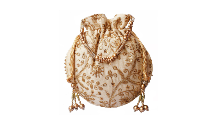Indian Ethnic Potli bag Ladies Handbag Purse for Bridal Batwa Pearls Handle Purse Clutch Purse for Women