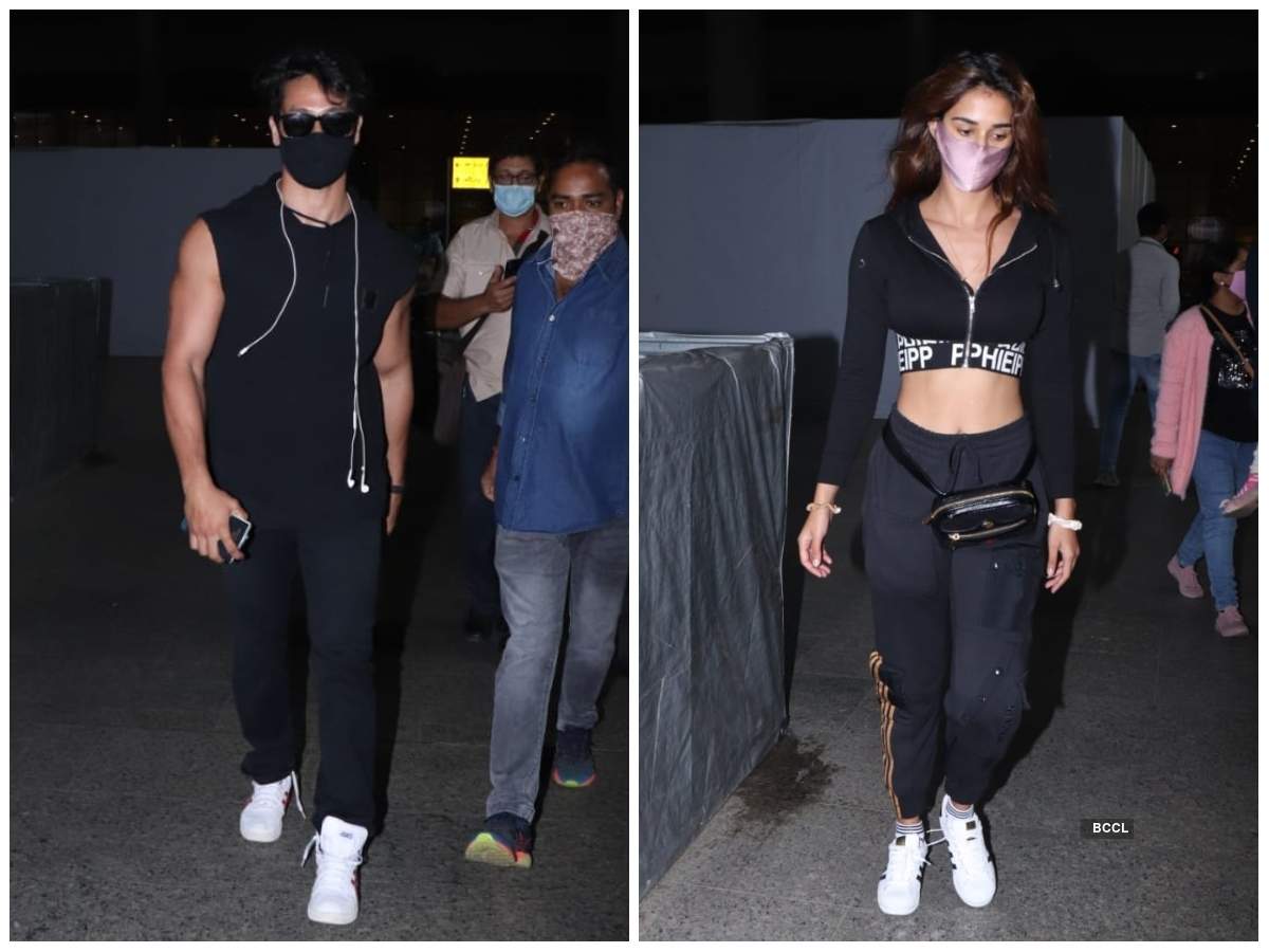 Disha Patani and Tiger Shroff twin in black as they get snapped at the  Mumbai airport - view photos | Hindi Movie News - Times of India