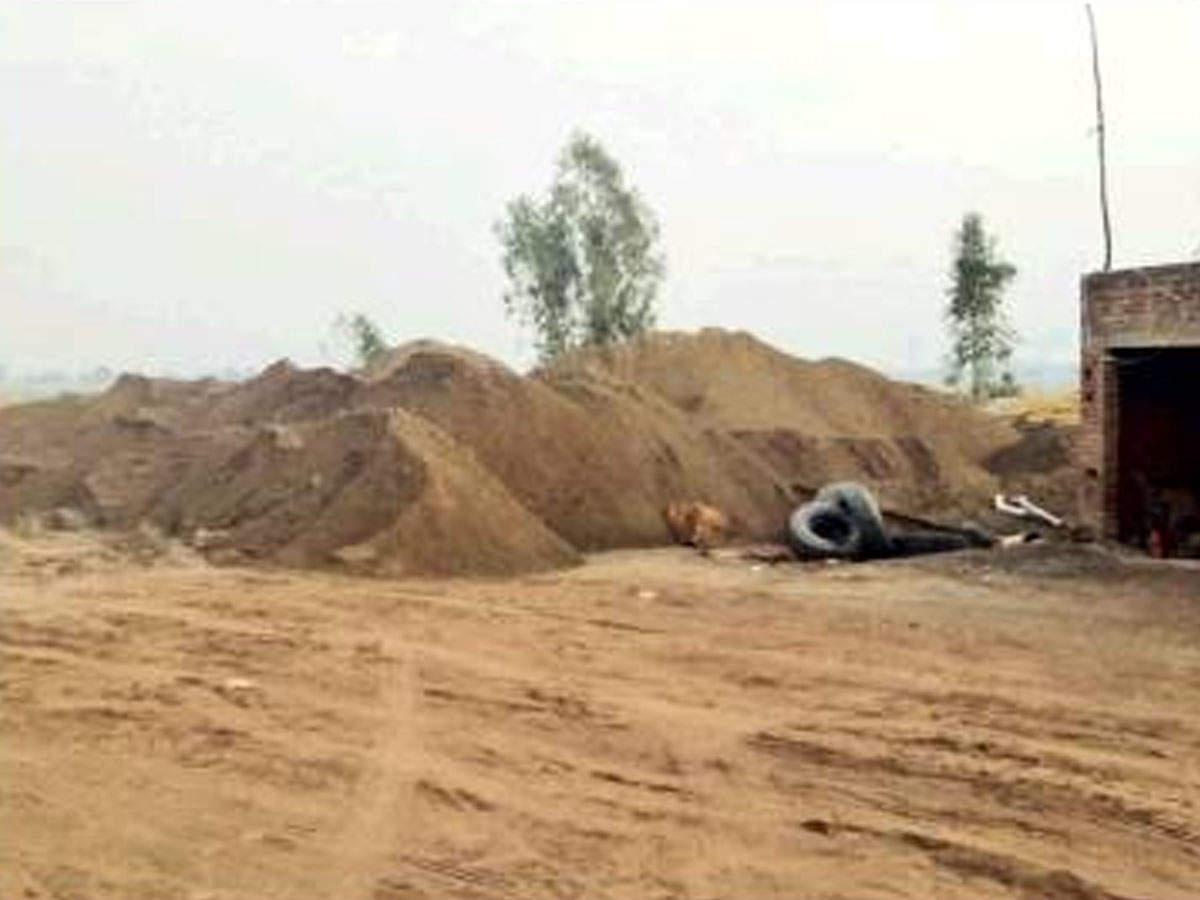 Illegally mined stock of construction material at a land in Dera village, Naraingarh, Ambala district