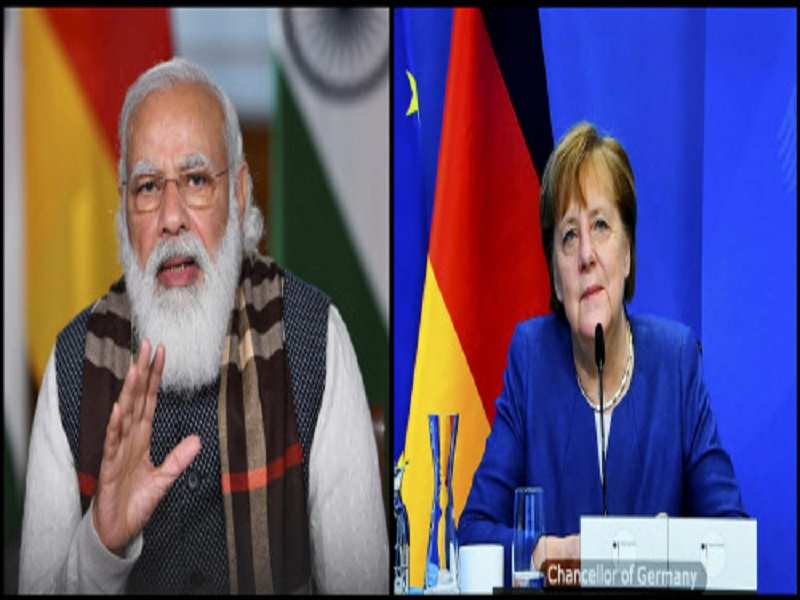 PM Modi interacts with the Chancellor Angela Merkel, through video-teleconference (PTI photo)