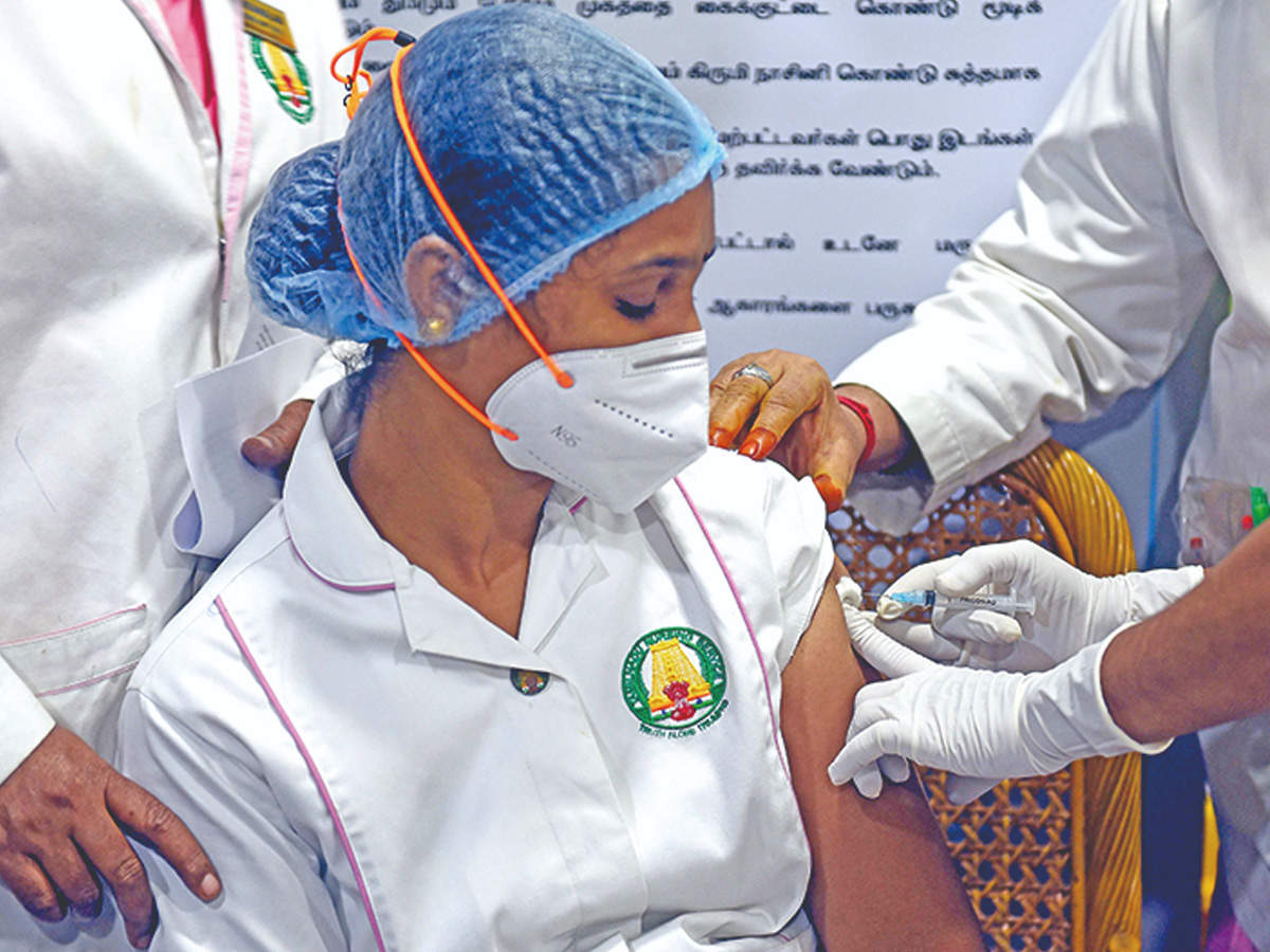 While 3,030 health workers were vaccinated on Day 2 of the drive across the state, authorities hoped for better turnout in the coming days. (In pic) A nurse gets the shot at RGGGH, Chennai