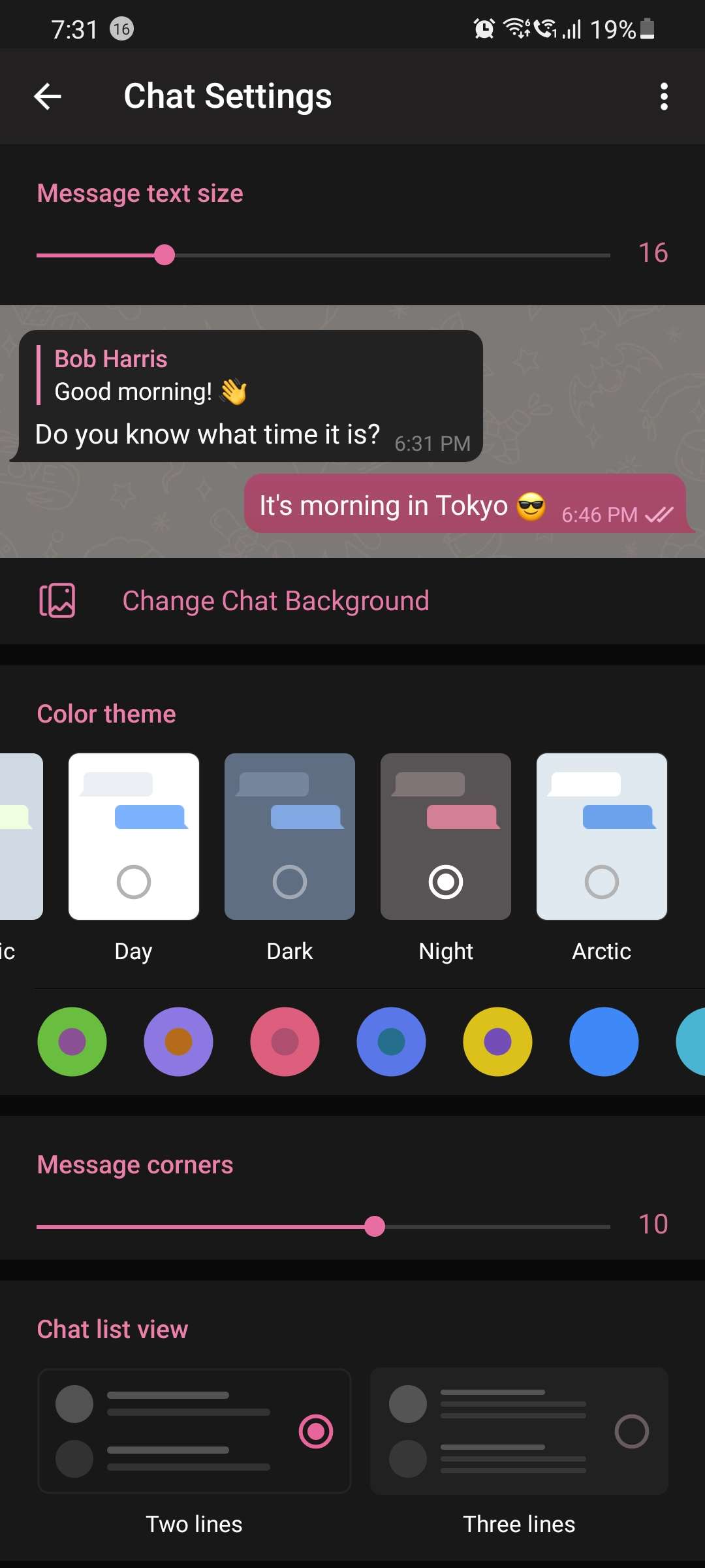 Telegram chat customisation: How to change theme, chat background and more