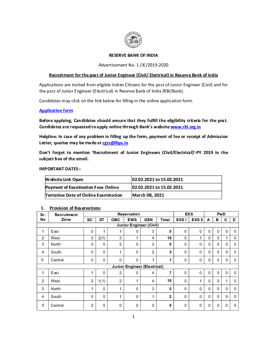 RBI JE Recruitment 2021: Apply online for 48 posts at rbi ...