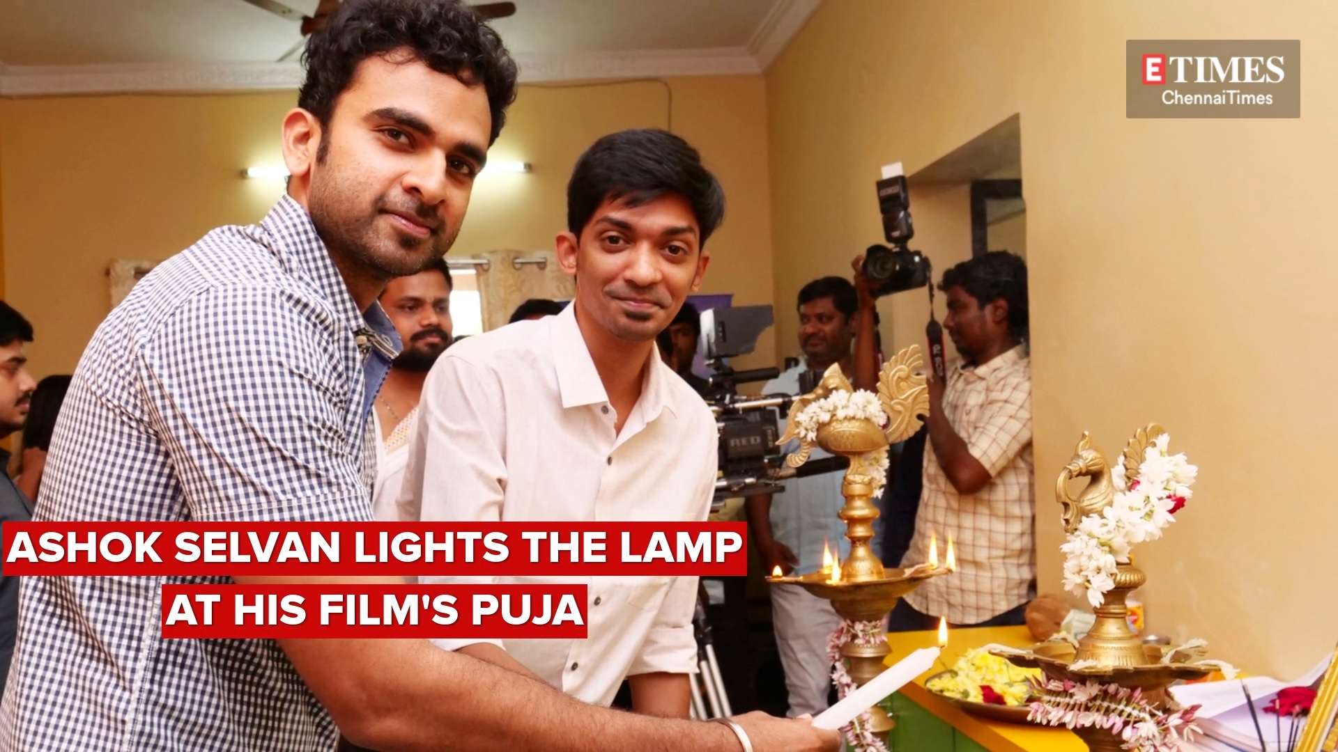 Ashok Selvan Lights The Lamp At His Film S Puja Tamil Movie News Times Of India