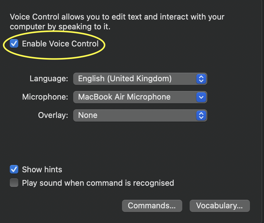 turn off voice control mac
