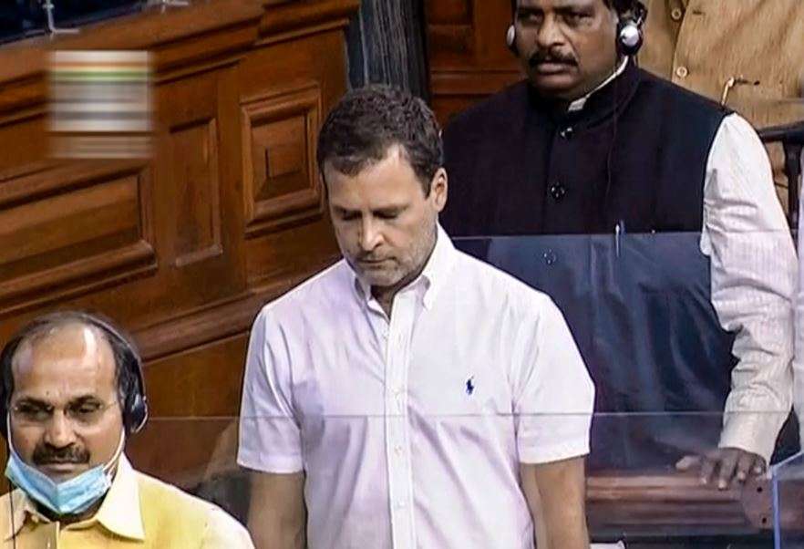 Congress leader Rahul Gandhi, his party leaders along with DMK and TMC leaders observe silence in the Lok Sabha to pay tribute to the farmers who died in the ongoing protest, on Thursday (PTI)