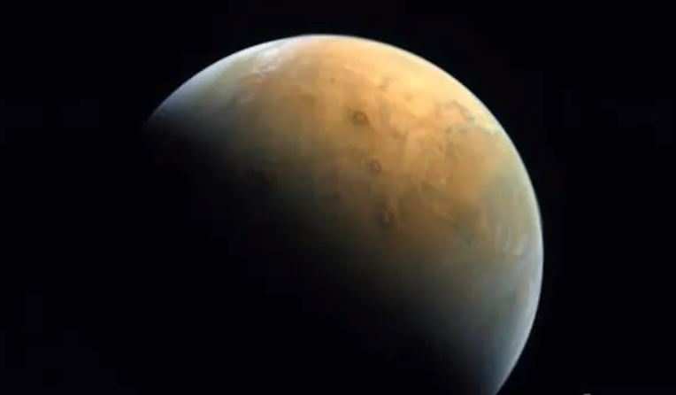 This Feb 10, 2021, image of Mars taken by the United Arab Emirates' Al-Amal, or Hope, the probe was released on Sunday, Feb 14, 2021. The probe now circles the Red Planet. (Photo: AP)