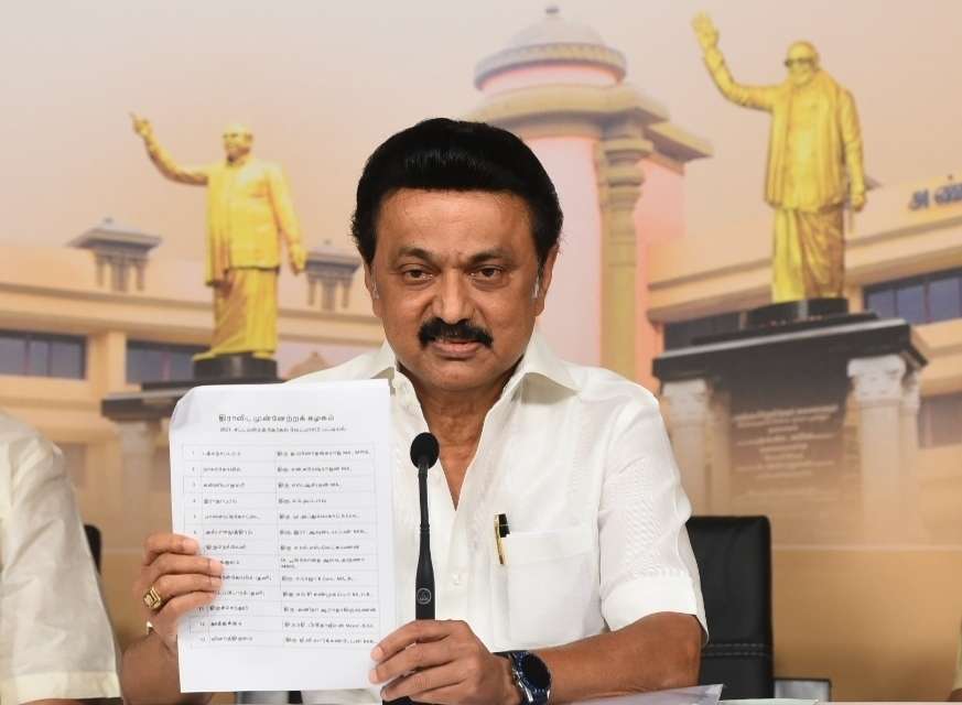DMK president M K Stalin releases party candidates' list. Photo by B A Raju