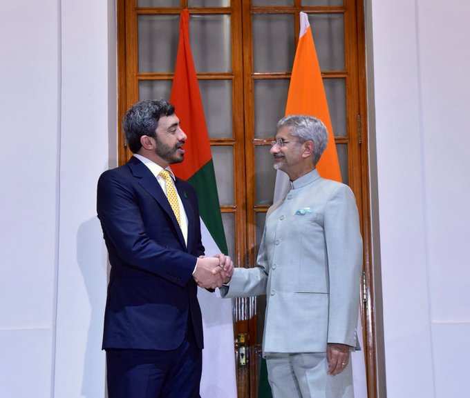 Jaishankar with UAE foreign minister Sheikh Mohammed bin Zayed Al Nahyan. 