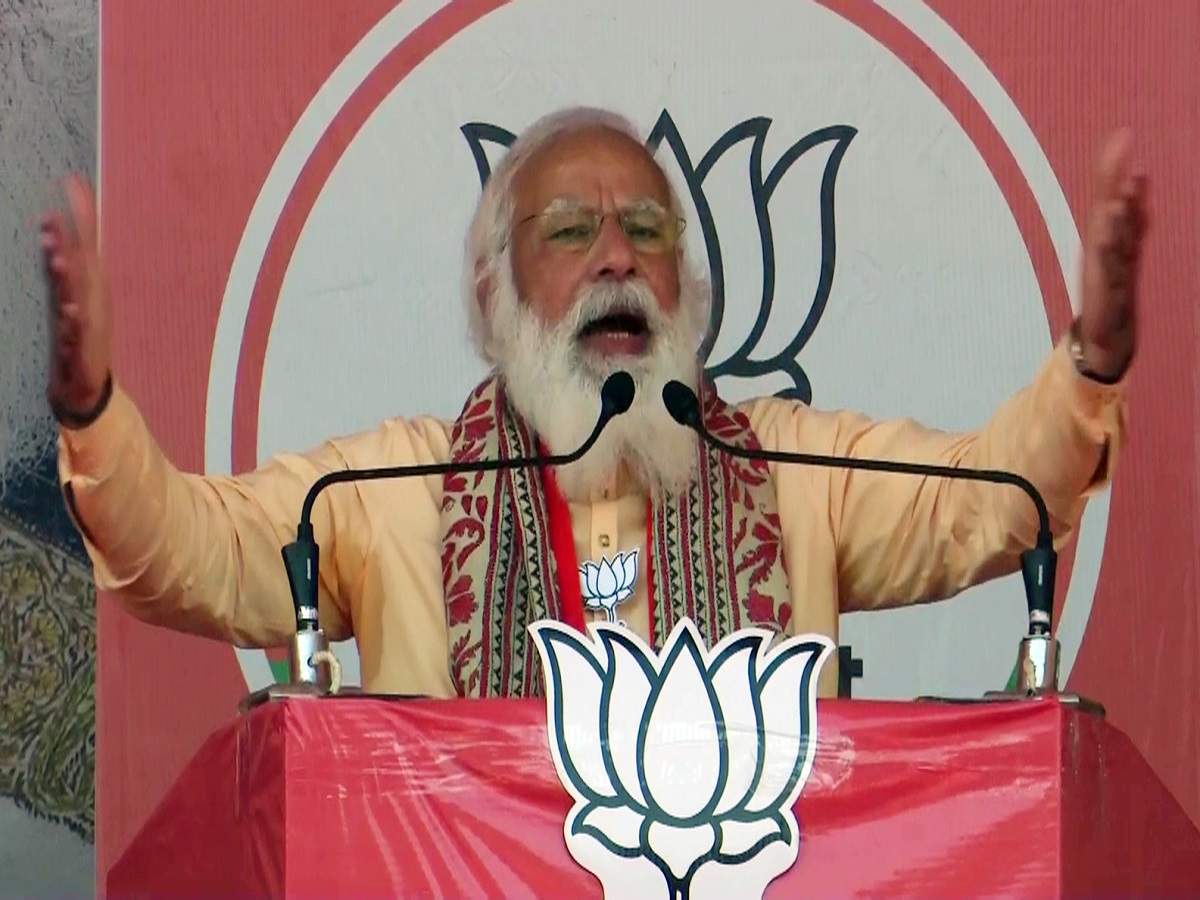 Prime Minister Narendra Modi addresses at an election public rally. (ANI photo)