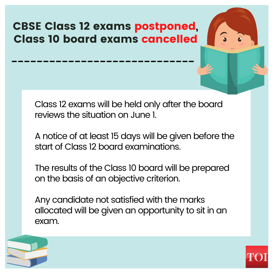 Cbse Board Exam 2021 Cbse Postpones Class 12 Board Exams Cancels Class 10 Boards Highlights India News Times Of India