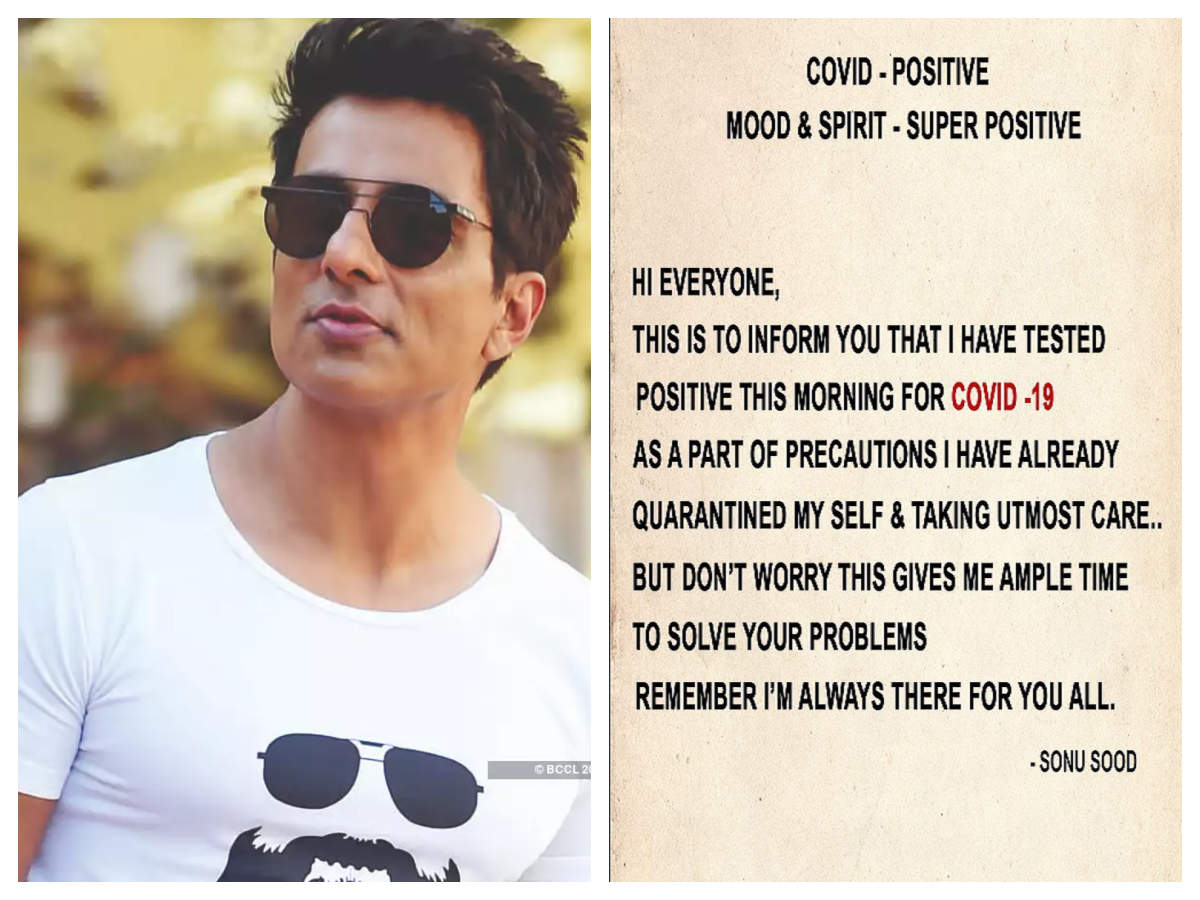 Sonu Sood Reveals He Has Tested Positive For Covid 19 Says His Mood And Spirit Are Super Positive Hindi Movie News Times Of India