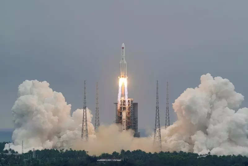 File photo: The Long March-5B Y2 rocket, carrying the core module of China's space station Tianhe, takes off from Wenchang Space Launch Center in Hainan province, China April 29, 2021. (Reuters)
