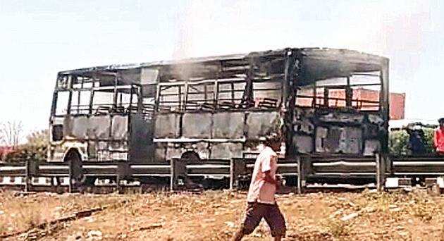 It is suspected that a spark in the wiring inside the bus caused the fire