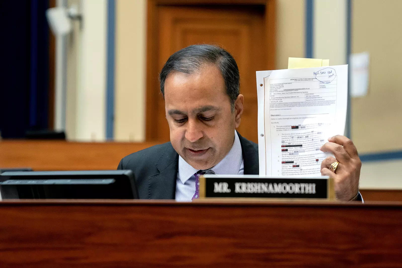 US Rep. Raja Krishnamoorthi during a House Select Subcommittee on the Coronavirus Crisis hearing on Capitol Hill in Washington, US (May 19, 2021) 
