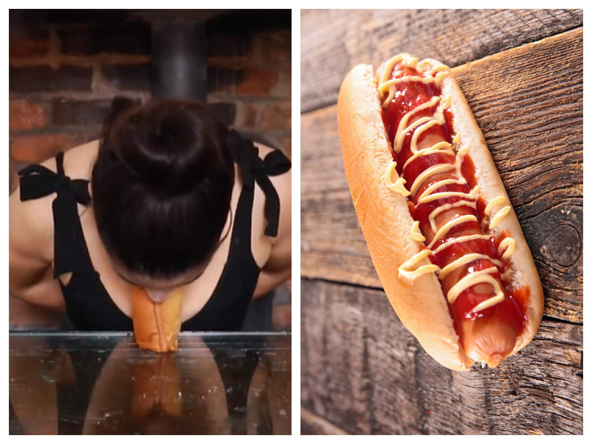 woman eating hot dogs