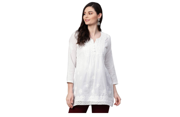 Buy Off White ButtonDown Pleated Cotton Kurti Online  RK India Store View