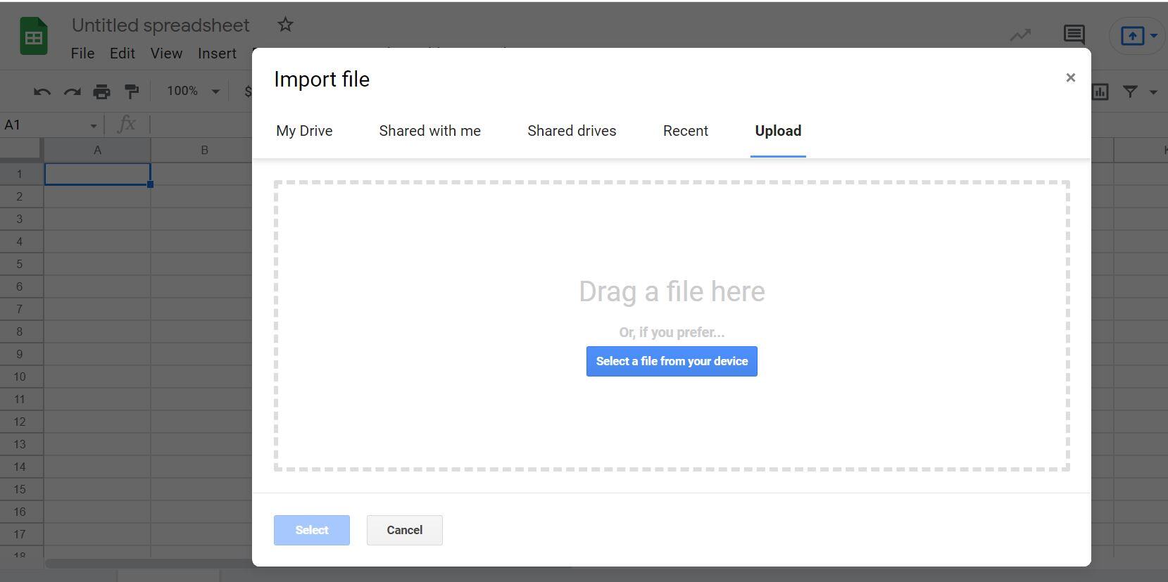 how to upload an excel file to google sheets