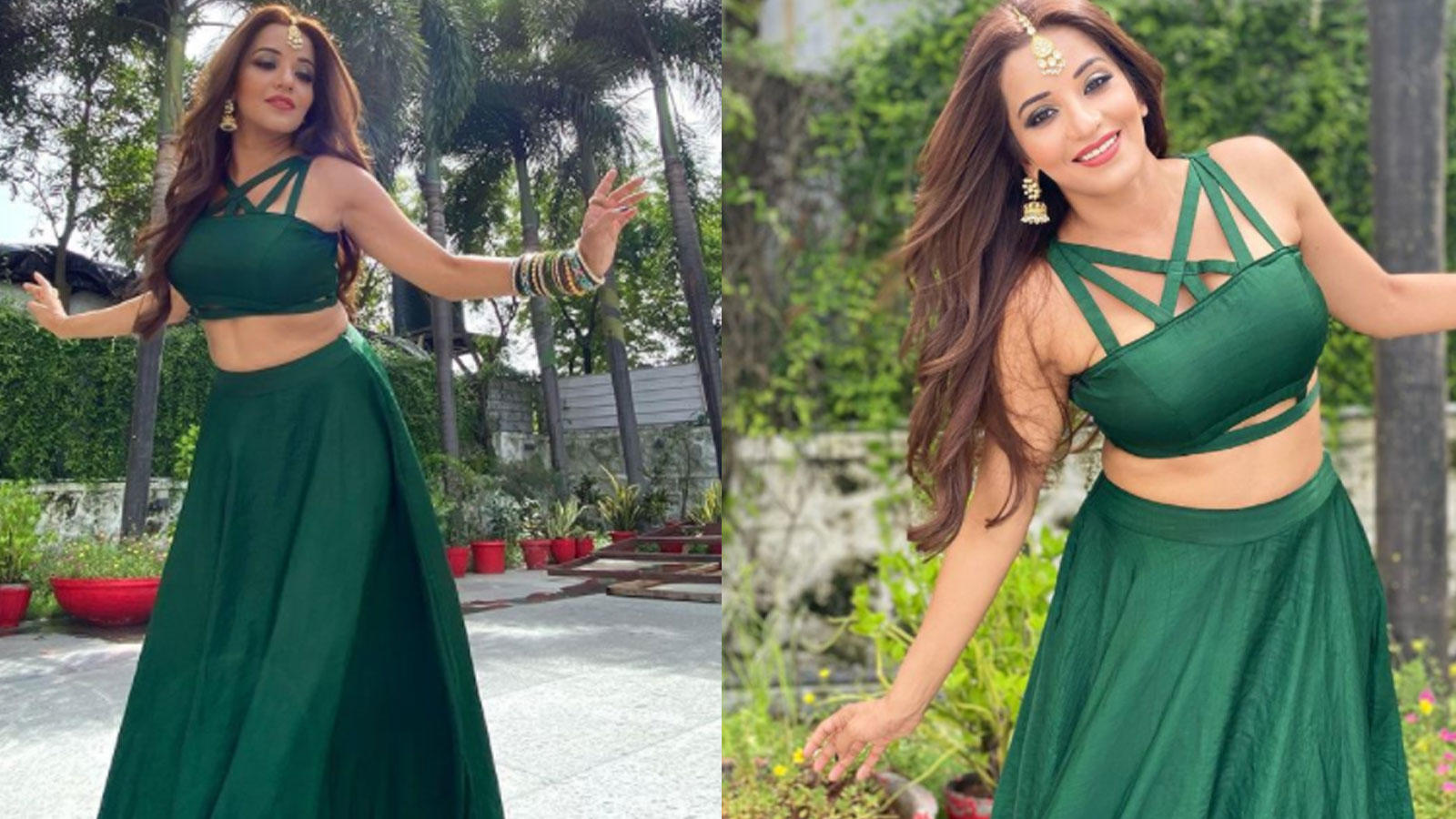 Monalisa looks gorgeous in her stylish green lehenga | Bhojpuri Movie News - Times of India