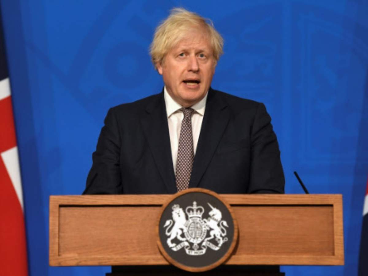 British Prime Minister Boris Johnson holds a press conference for England's Covid-19 lockdown easing announcement in London. (Reuters image)