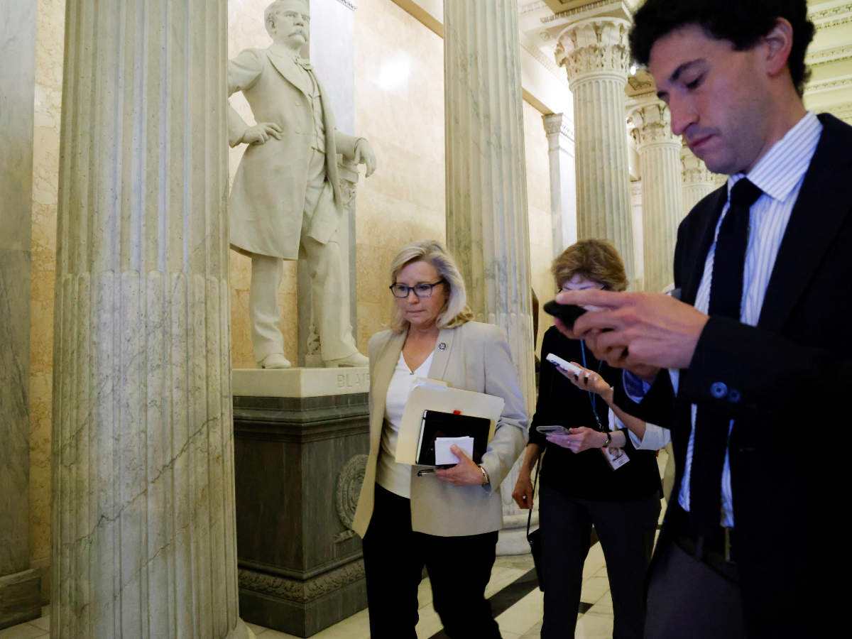 US representative Cheney departs after meeting with fellow Select Committee to Investigate the January 6 attack on the US Capitol members and Speaker Pelosi at the Capitol in Washington (Reuters)