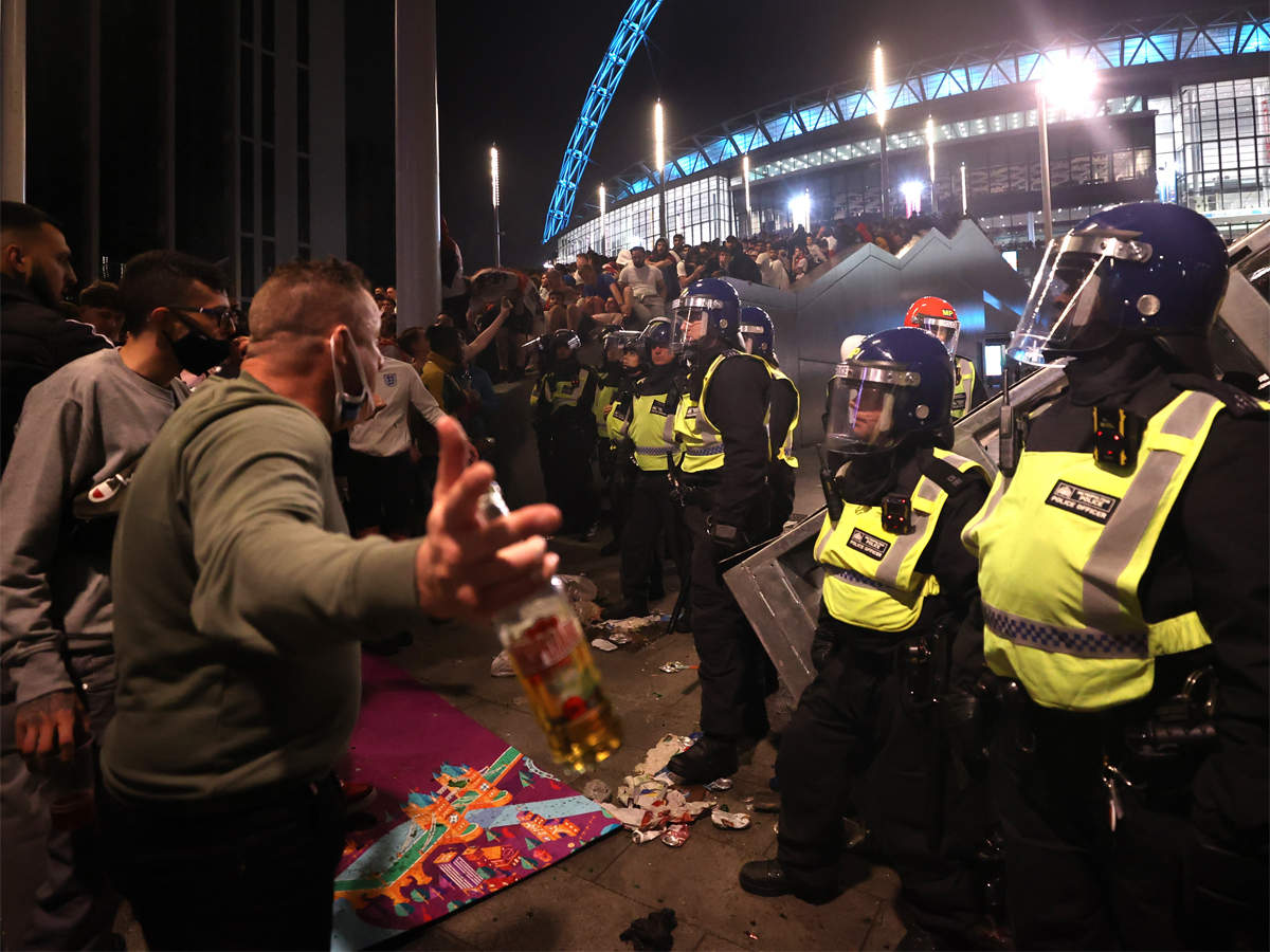 Footage posted to social media appeared to show scenes of violence on concourses within the Wembley stadium (Reuters Photo)