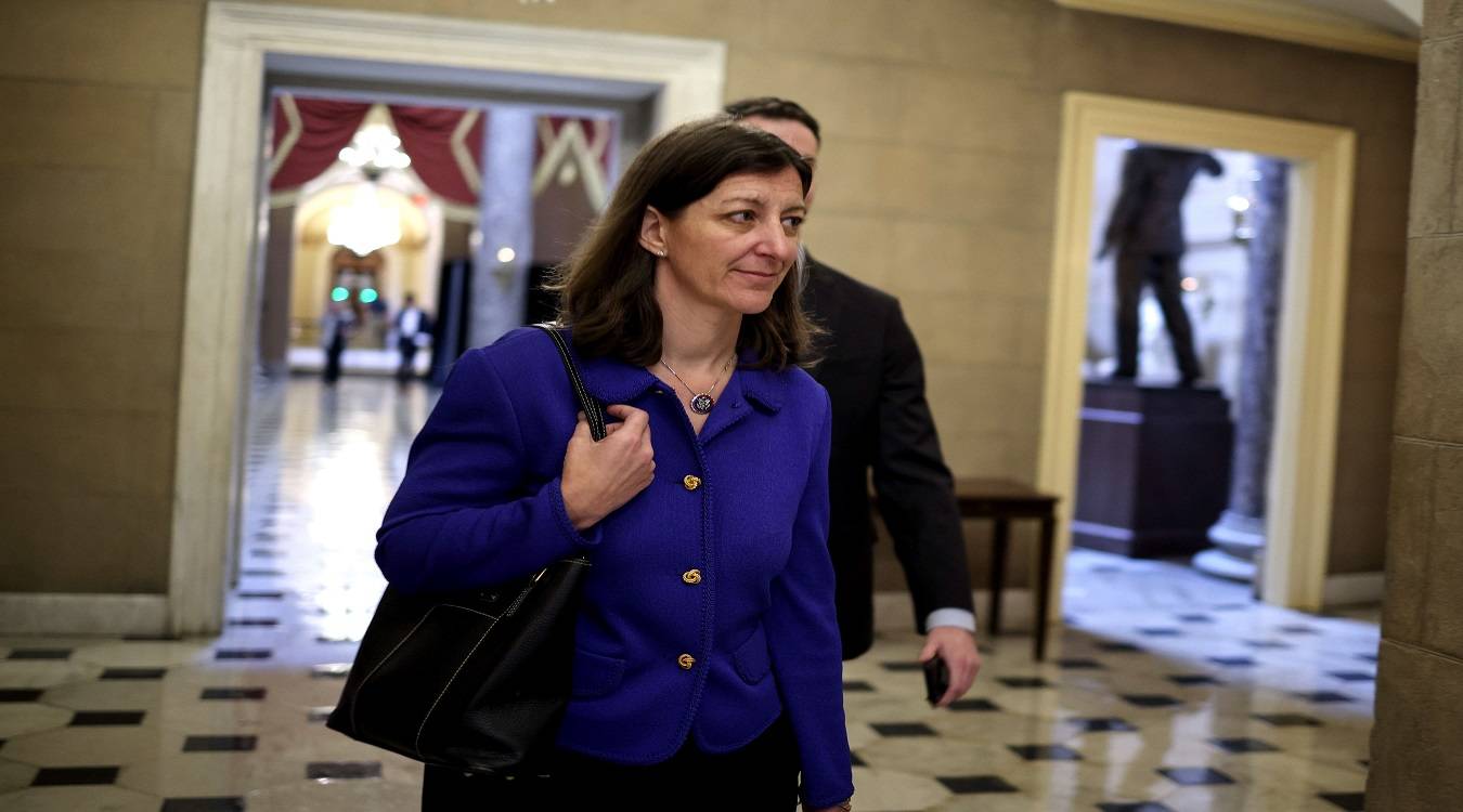 Representative Elaine Luria arrives to house speaker Nancy Pelosi’s office for a meeting with members of the select committee investigating the January 6th insurrection on July 22, 2021 in Washington, DC. (AP)