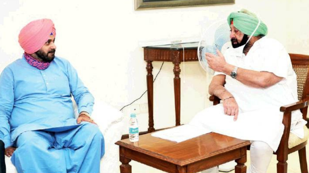 PPCC chief Navjot Singh Sidhu during a formal meeting with Punjab CM Amarinder Singh in Chandigarh on Tuesday